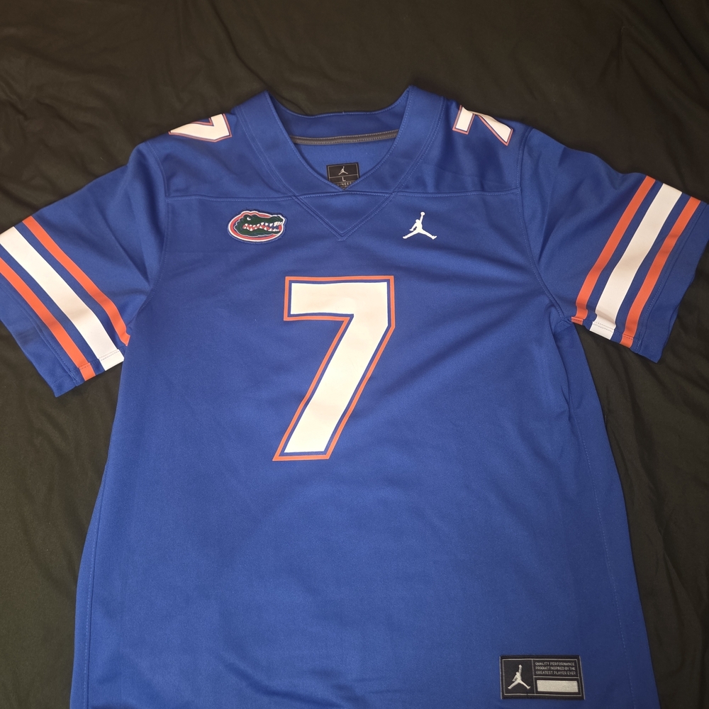 Nike Air Jordan Florida Gator Blue Youth Football Jersey #7 Sz Large